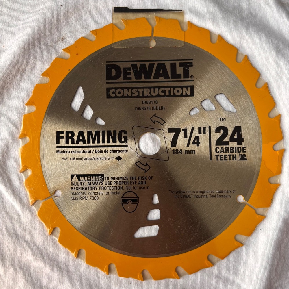 Lot of 5 DeWalt 7-1/4 in 24 Tooth Carbide Framing Circular Saw Blades DW3178